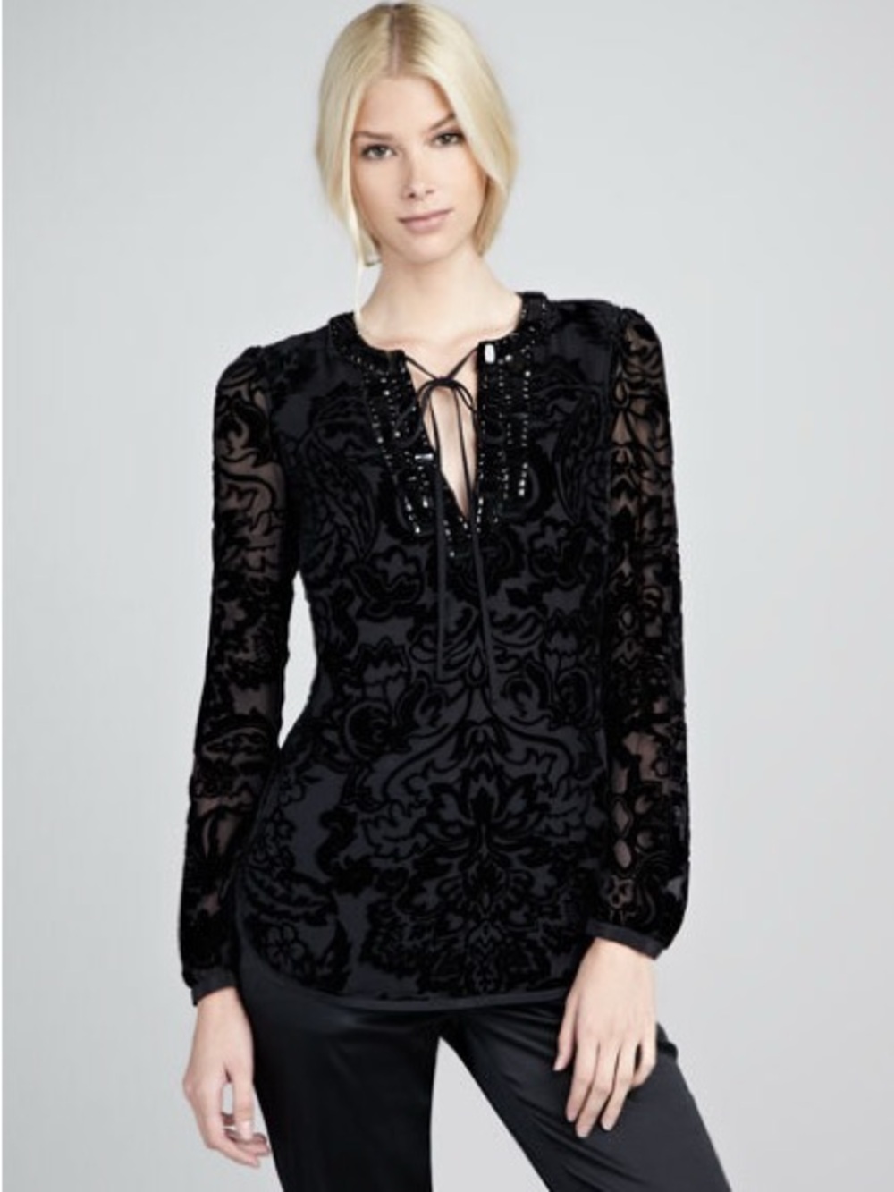 Tory Burch Auden Tie-Neck Blouse Top with Crystals in black 🖤